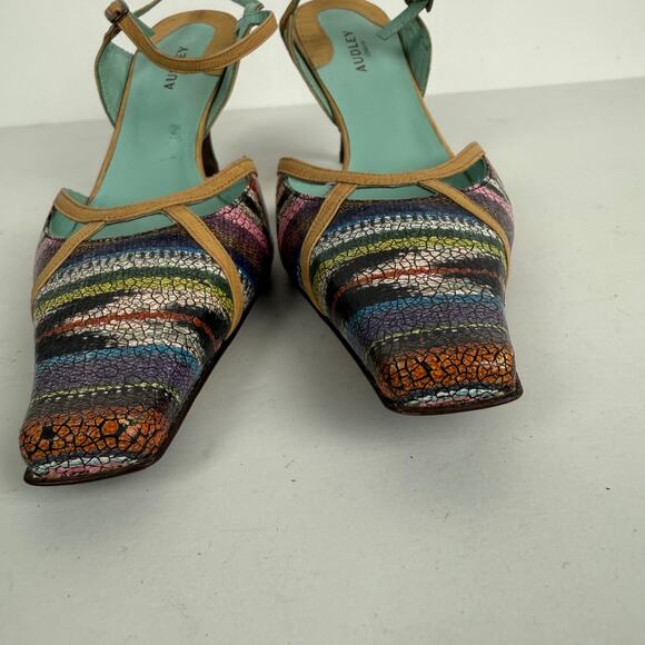Audley London Multicolor Embossed Square Toe Pumps Ankle Strap Leather 40 US 9.5 - Picture 6 of 8